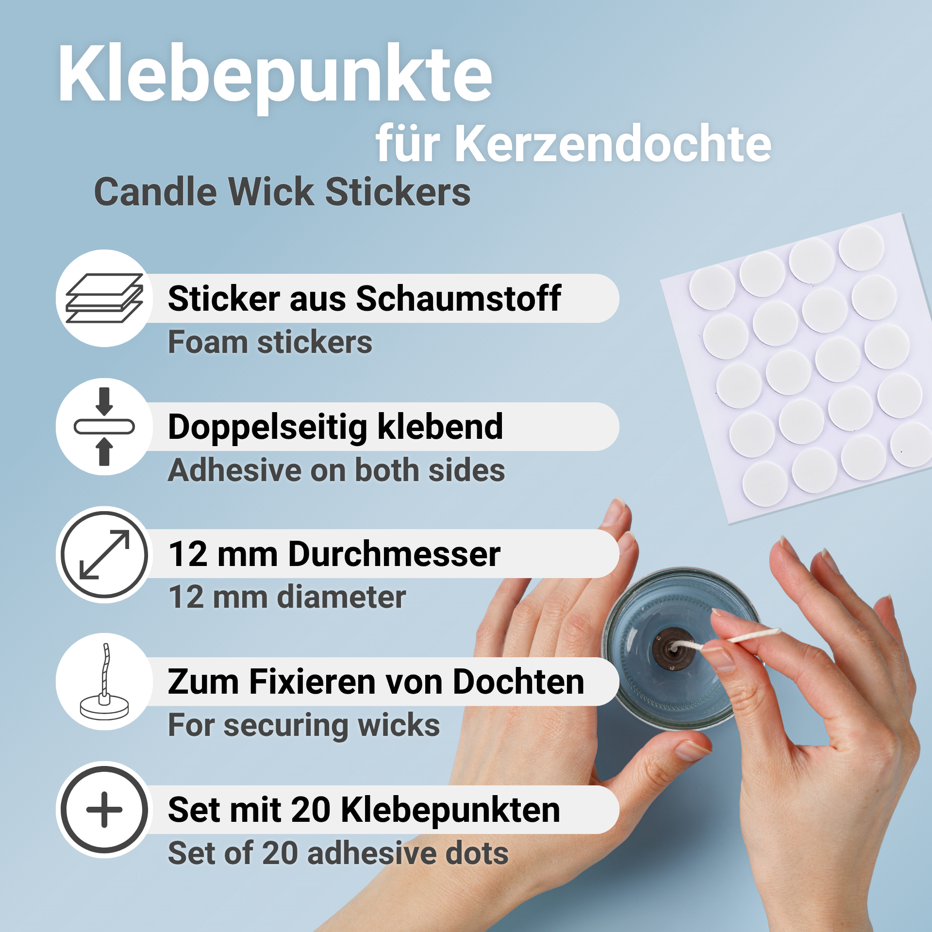 Klebepunkte für Kerzendochte – 20er-Set