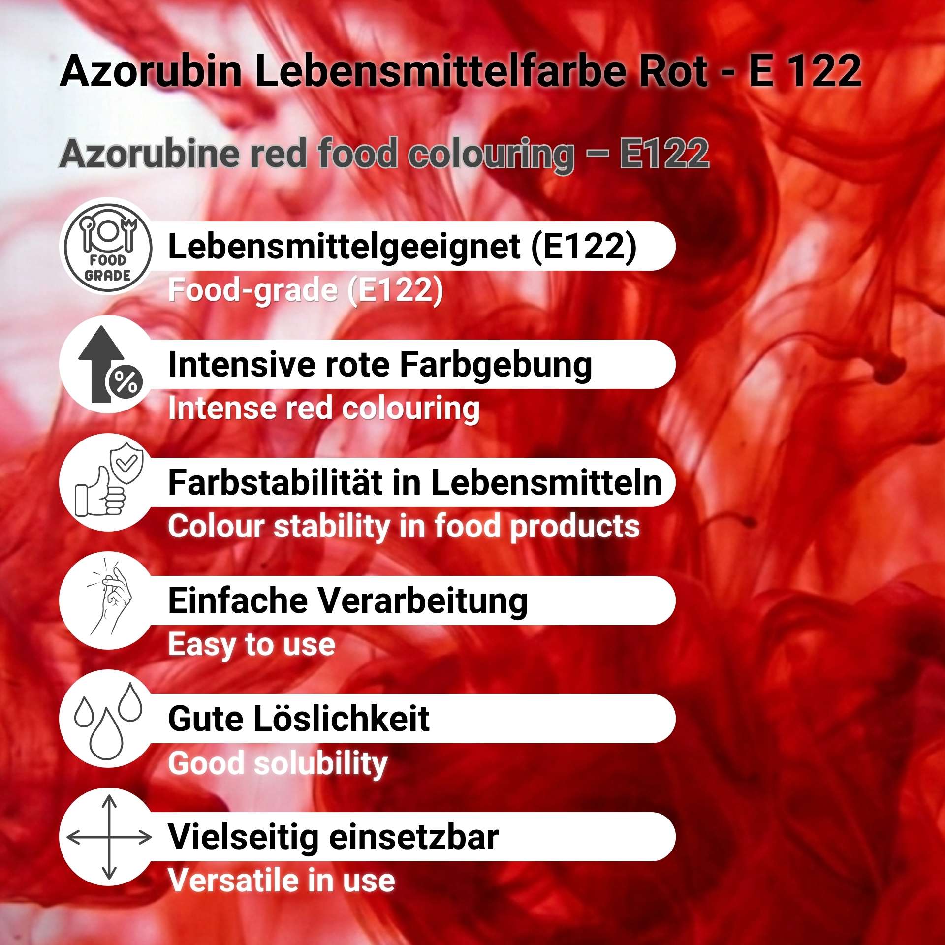 Azorubin Lebensmittelfarbe Rot - E 122