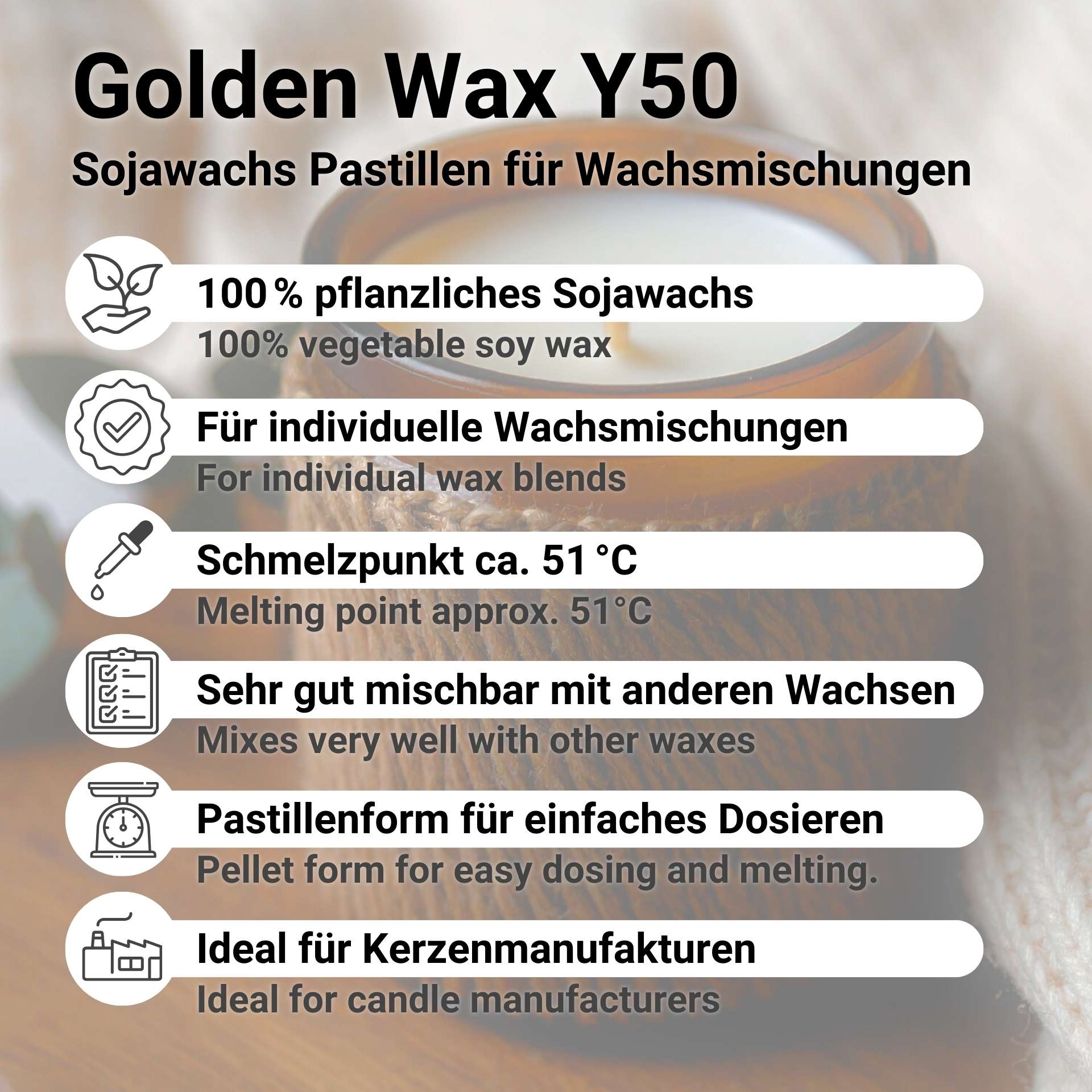 Golden Wax Y50 - Sojawachs Pastillen für Wachsmischungen