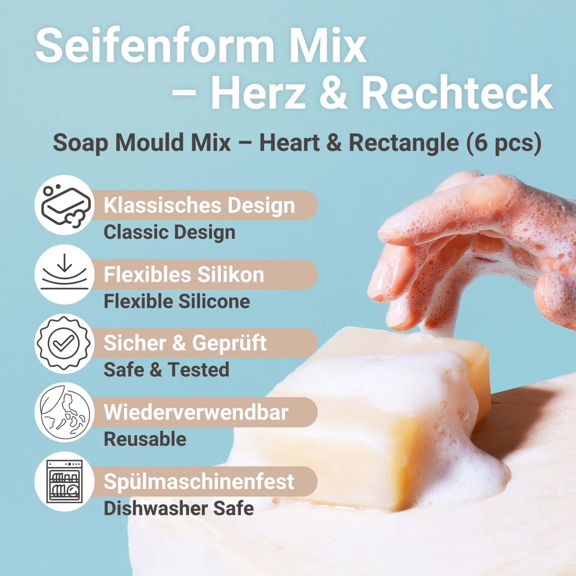 Seifenform Mix – Herz & Rechteck Vorteile