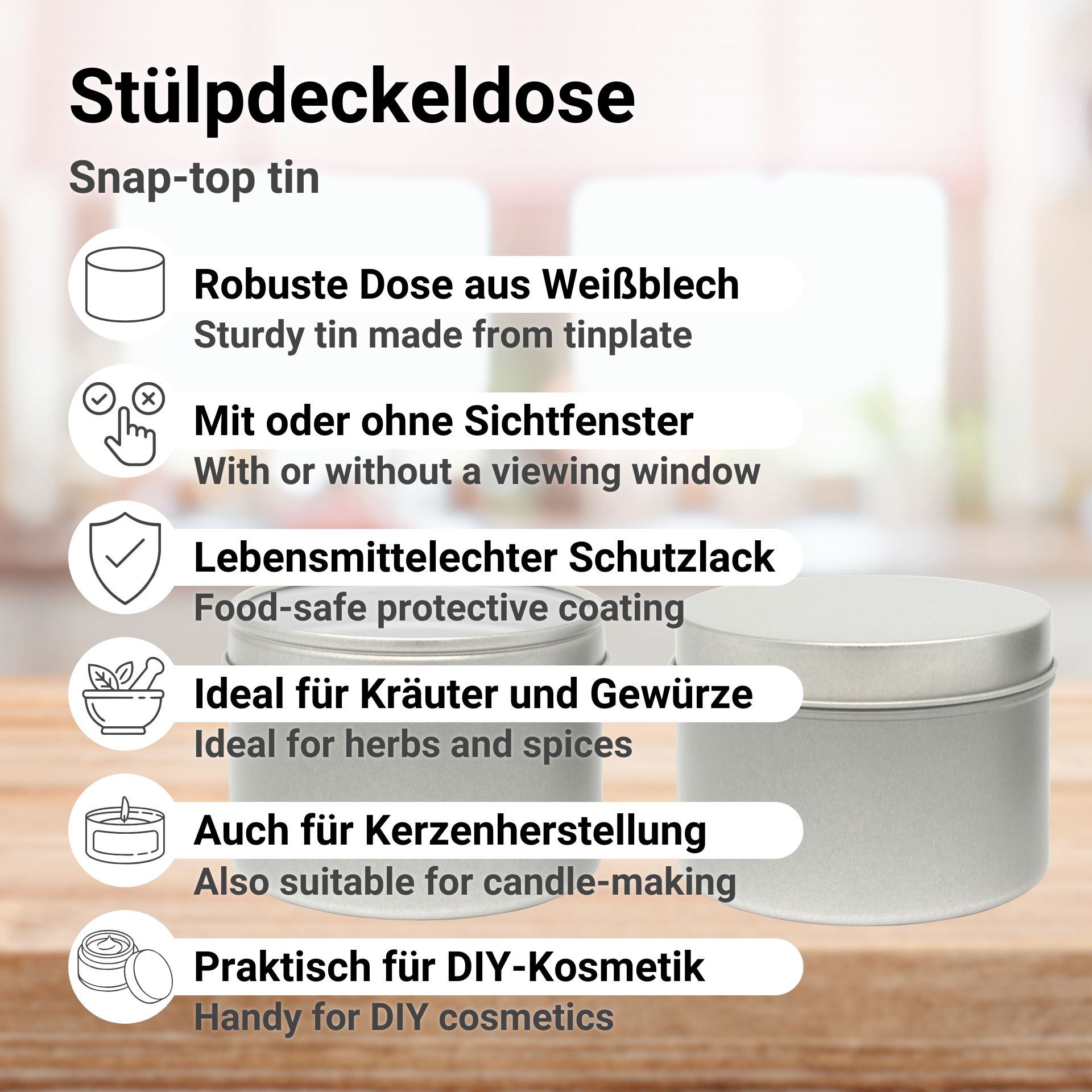 Snap-top Tin, round Metal Tin with Snap-on Lid