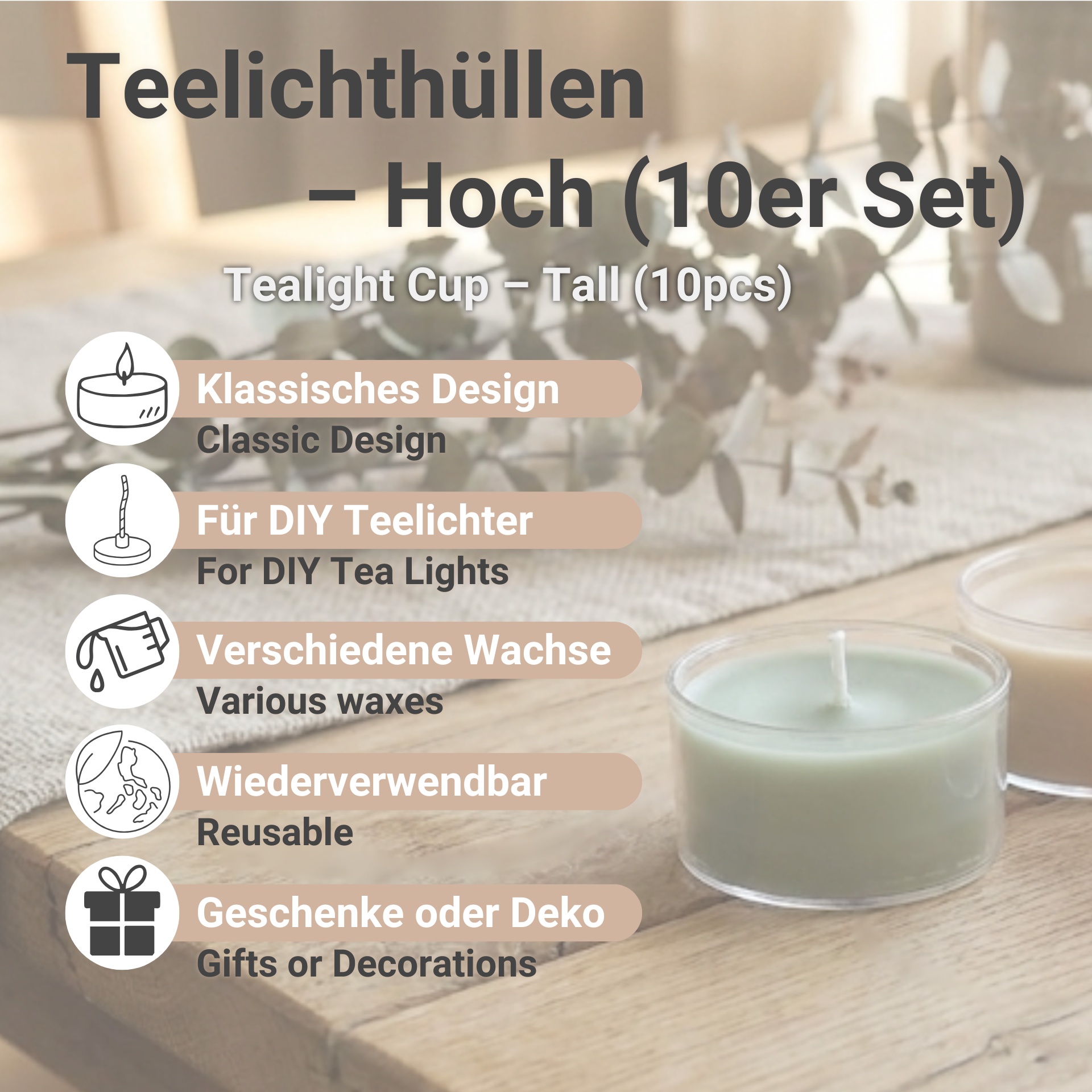 Teelichthüllen – Hoch (10er Set)
