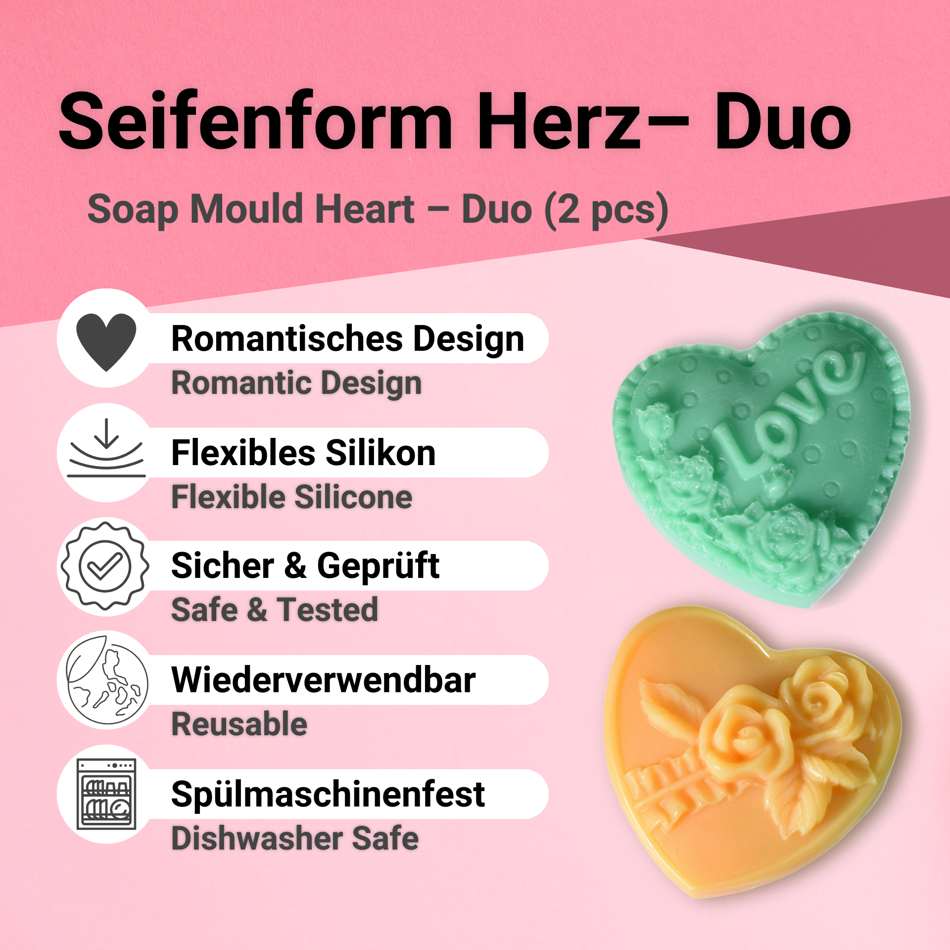 Seifenform Herz-Duo Vorteile