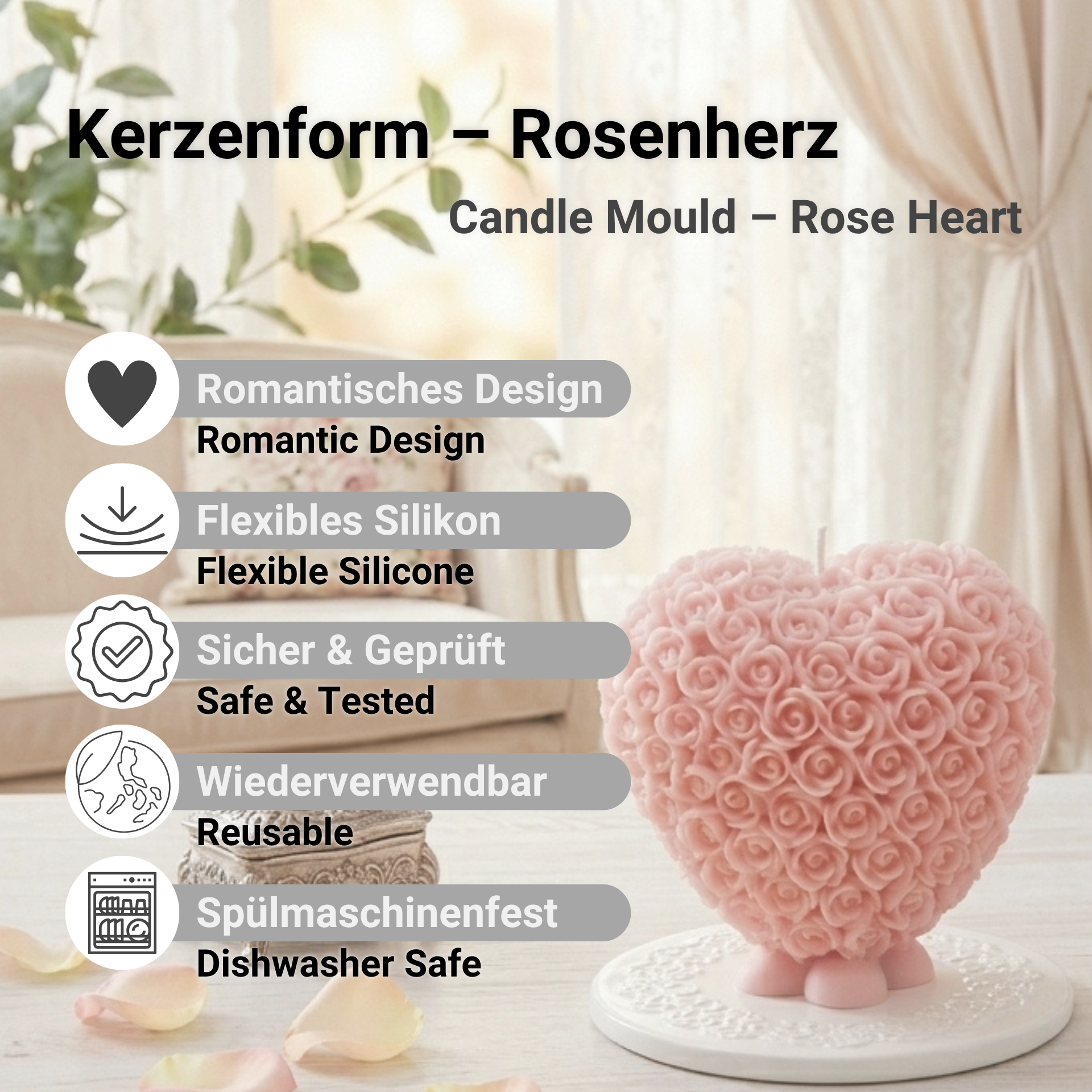 Benefits of our Rose Heart candle mould