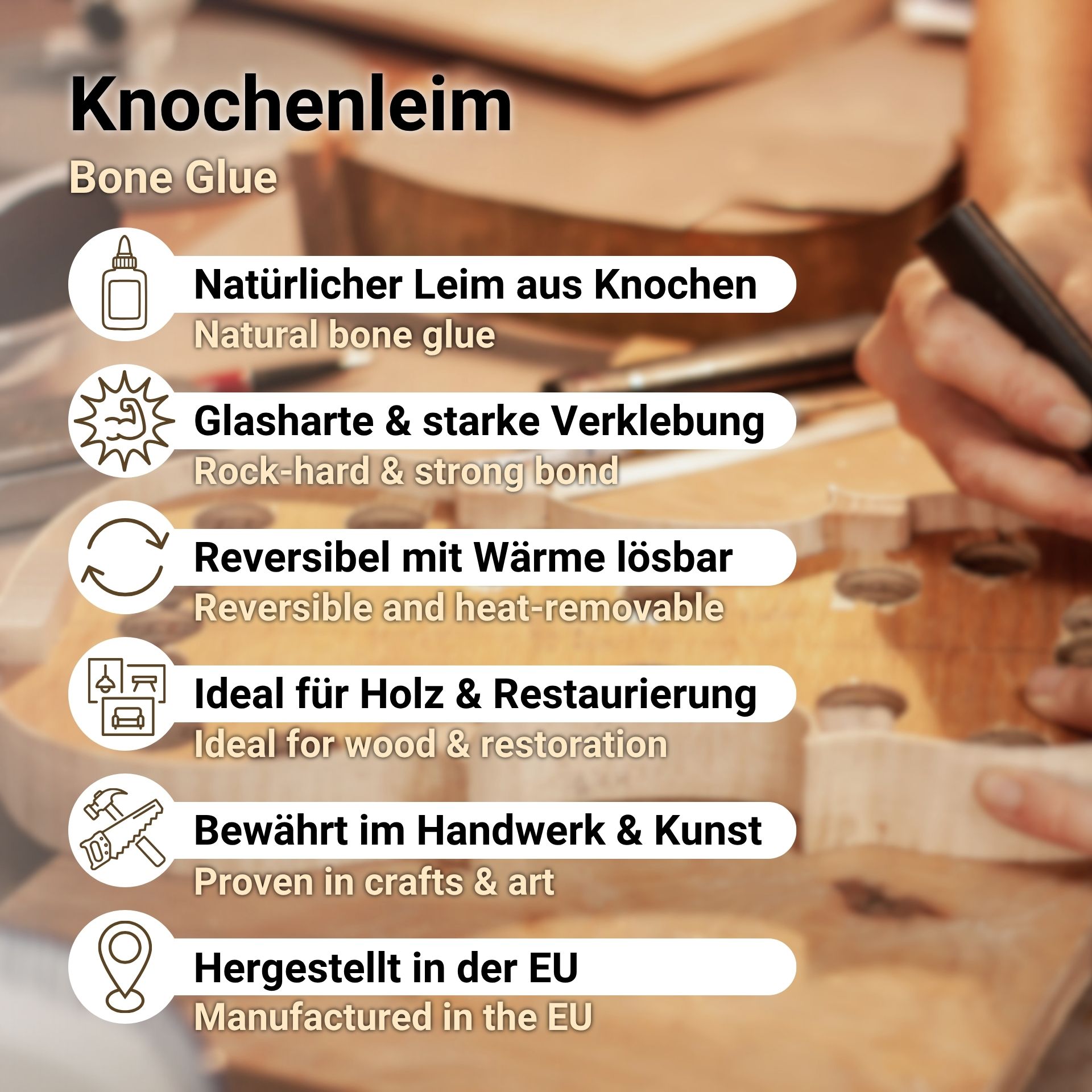 Knochenleim – natürlicher Glutinleim (technische Gelatine)
