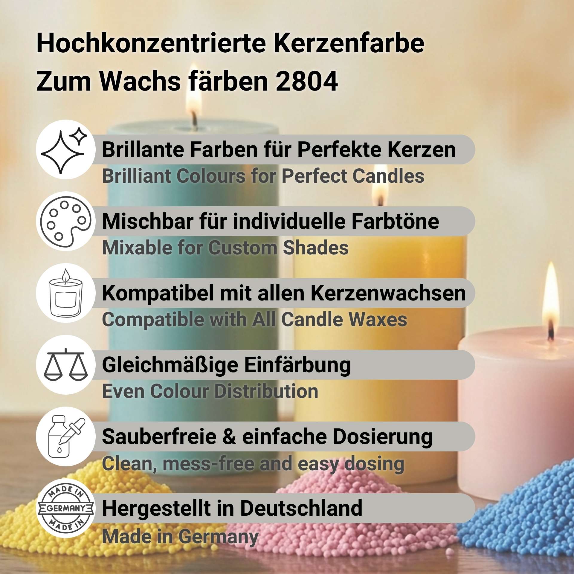 Hochkonzentrierte Kerzenfarbe in Pastillen zum Wachs färben (2804)