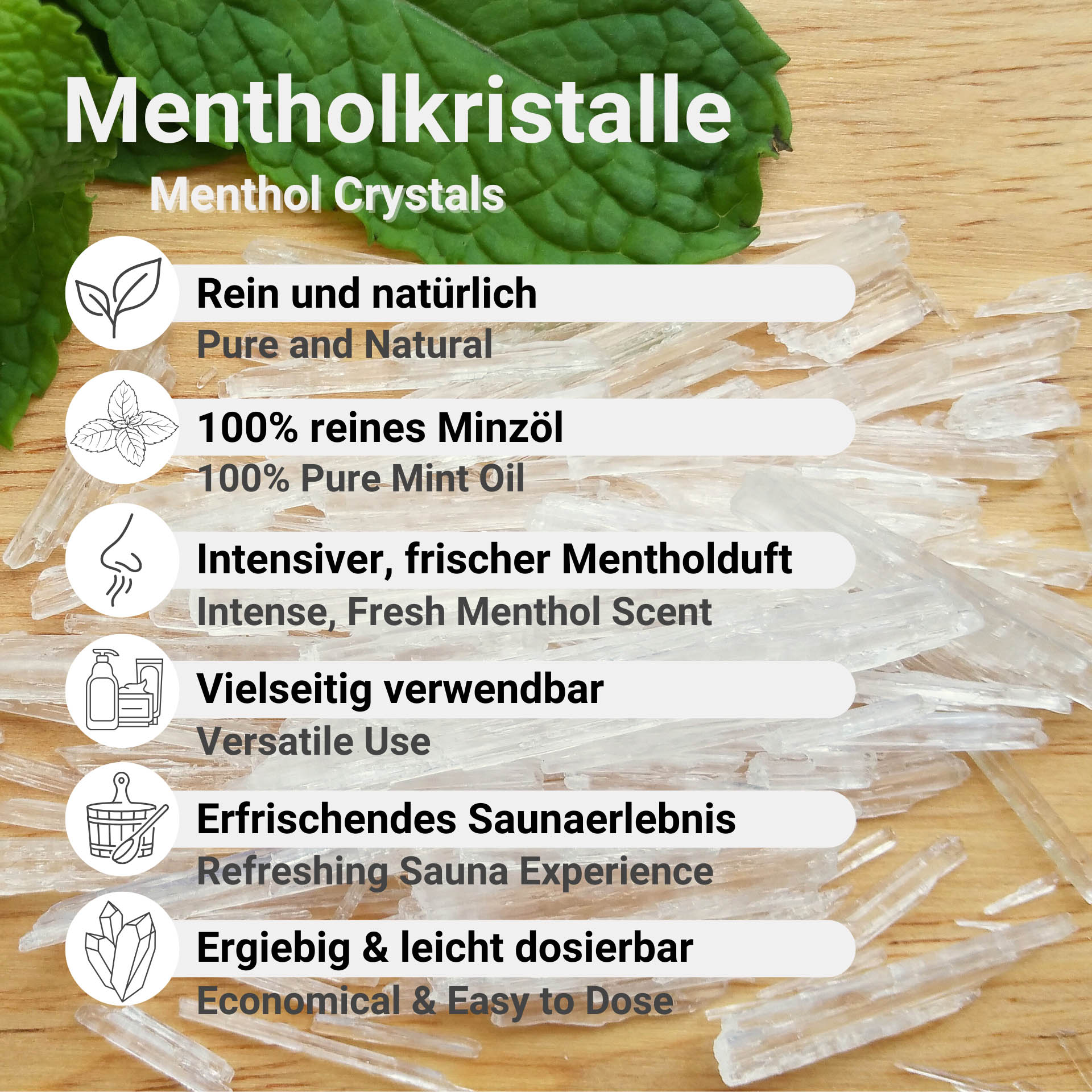 Mentholkristalle aus 100% Minzöl