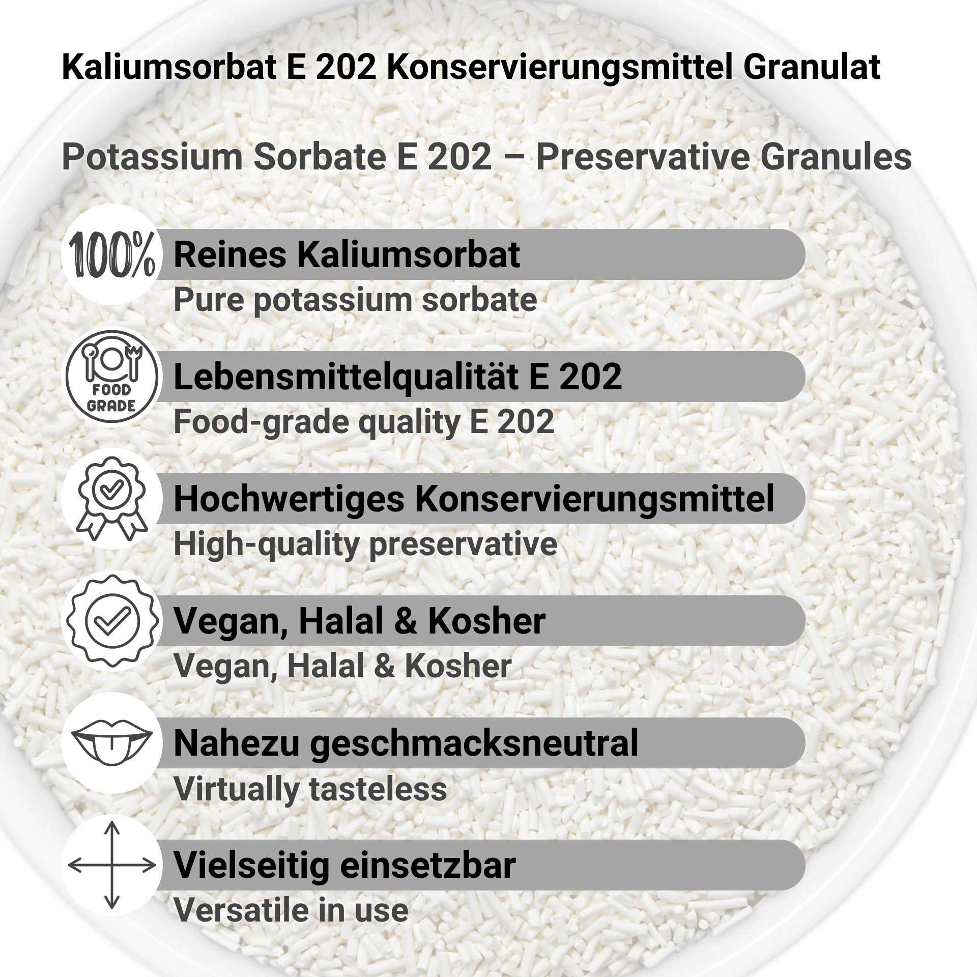 Kaliumsorbat E 202 Konservierungsmittel Granulat
