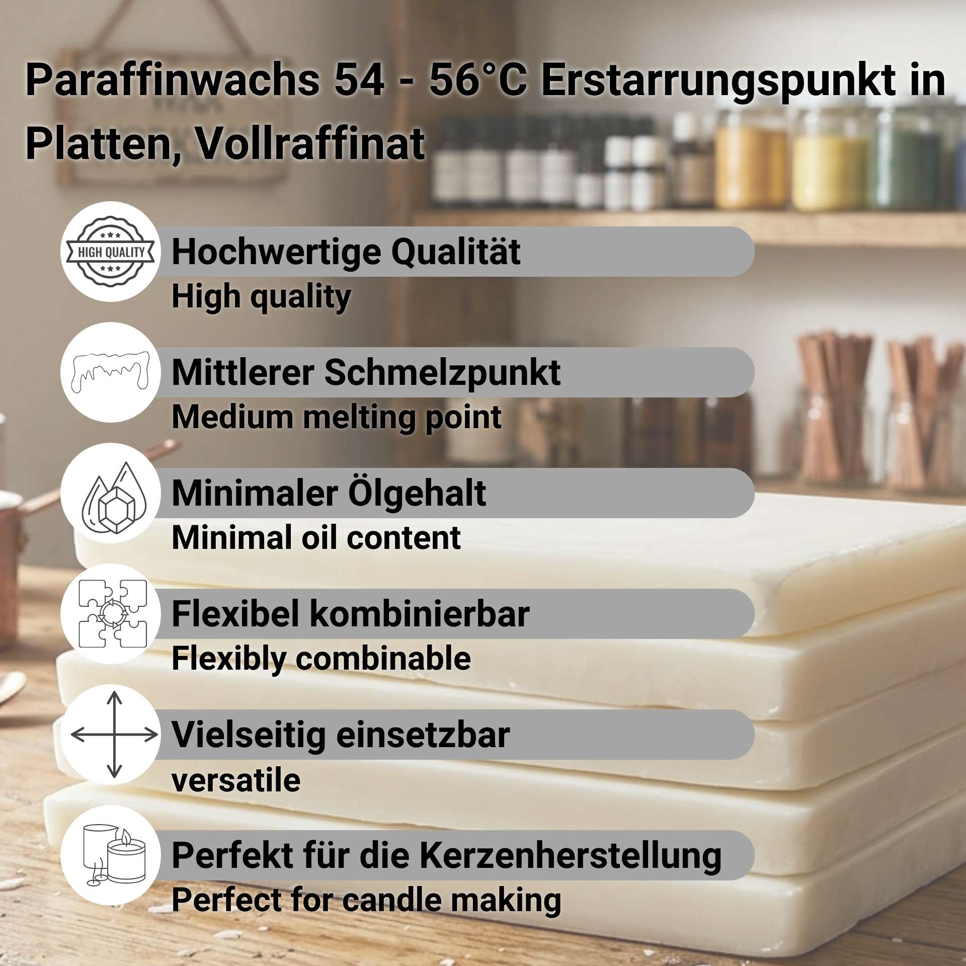 Paraffinwachs 54 - 56°C Erstarrungspunkt in Platten, Vollraffinat