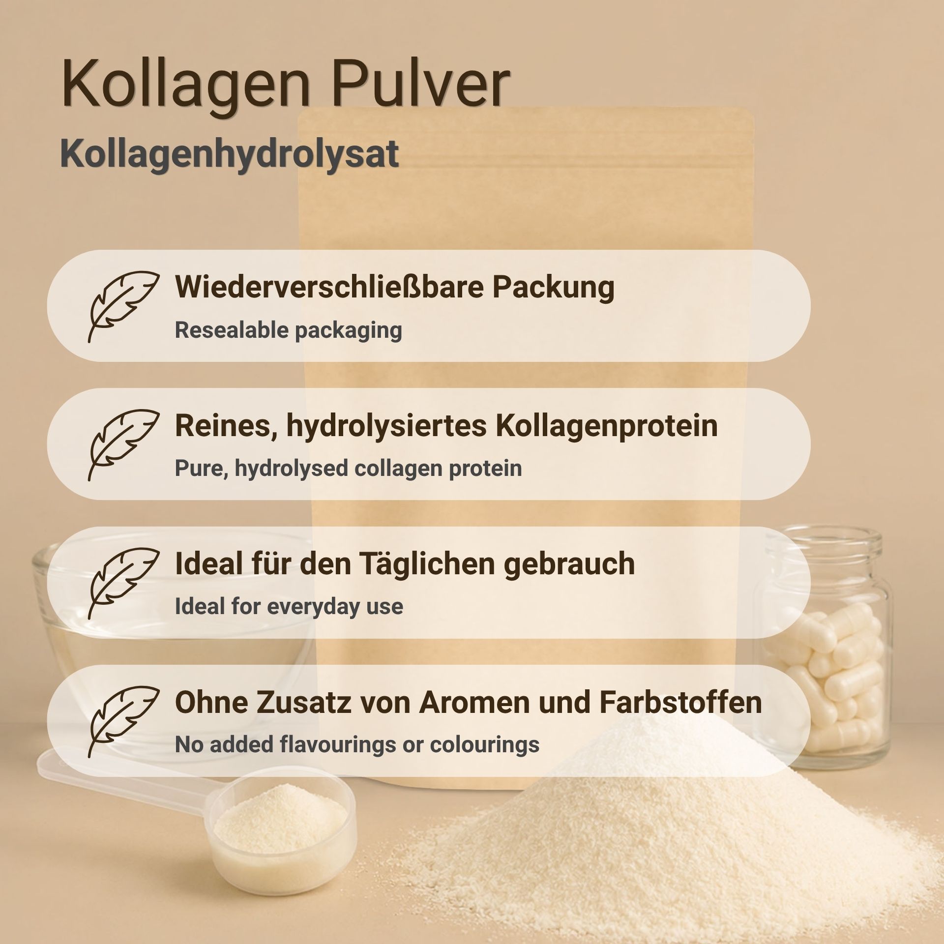 Kollagen Pulver, Kollagenhydrolysat – hydrolysiertes Kollagenprotein