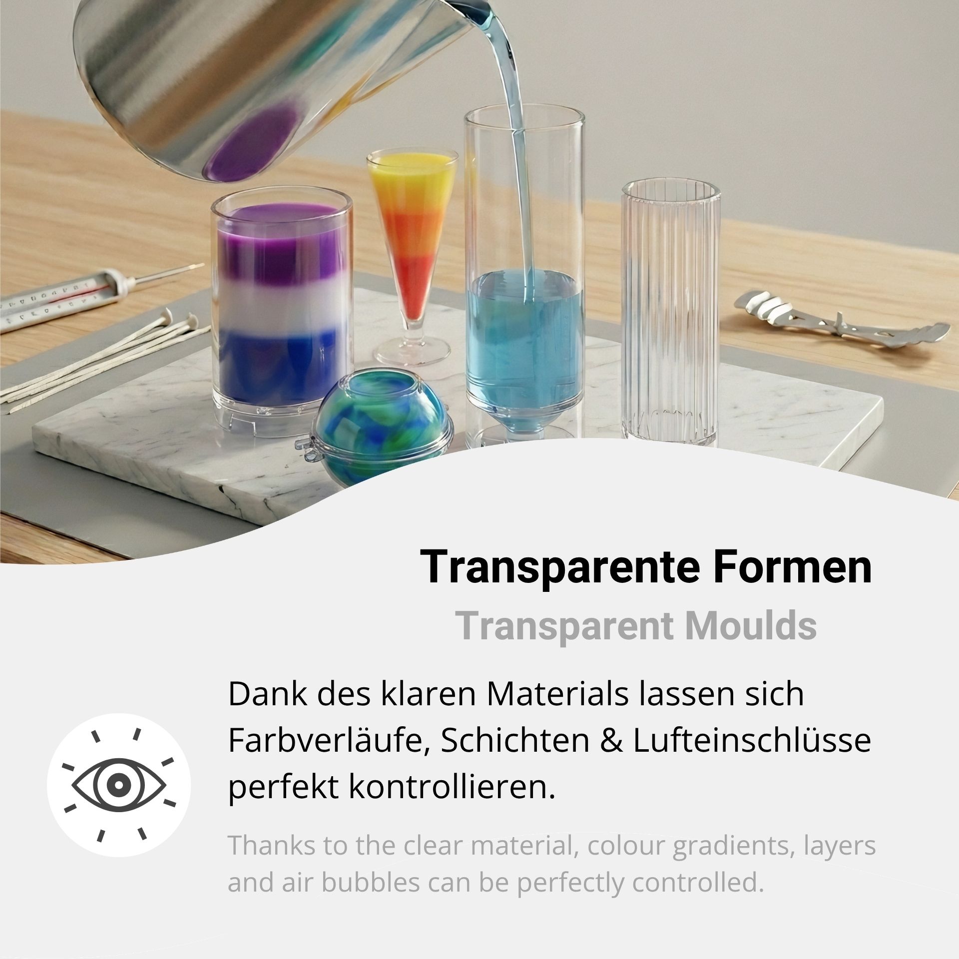 4-teiliges Kerzenformen-Set – Stumpenkerze, Säulenkerze, Kegel & Kugel