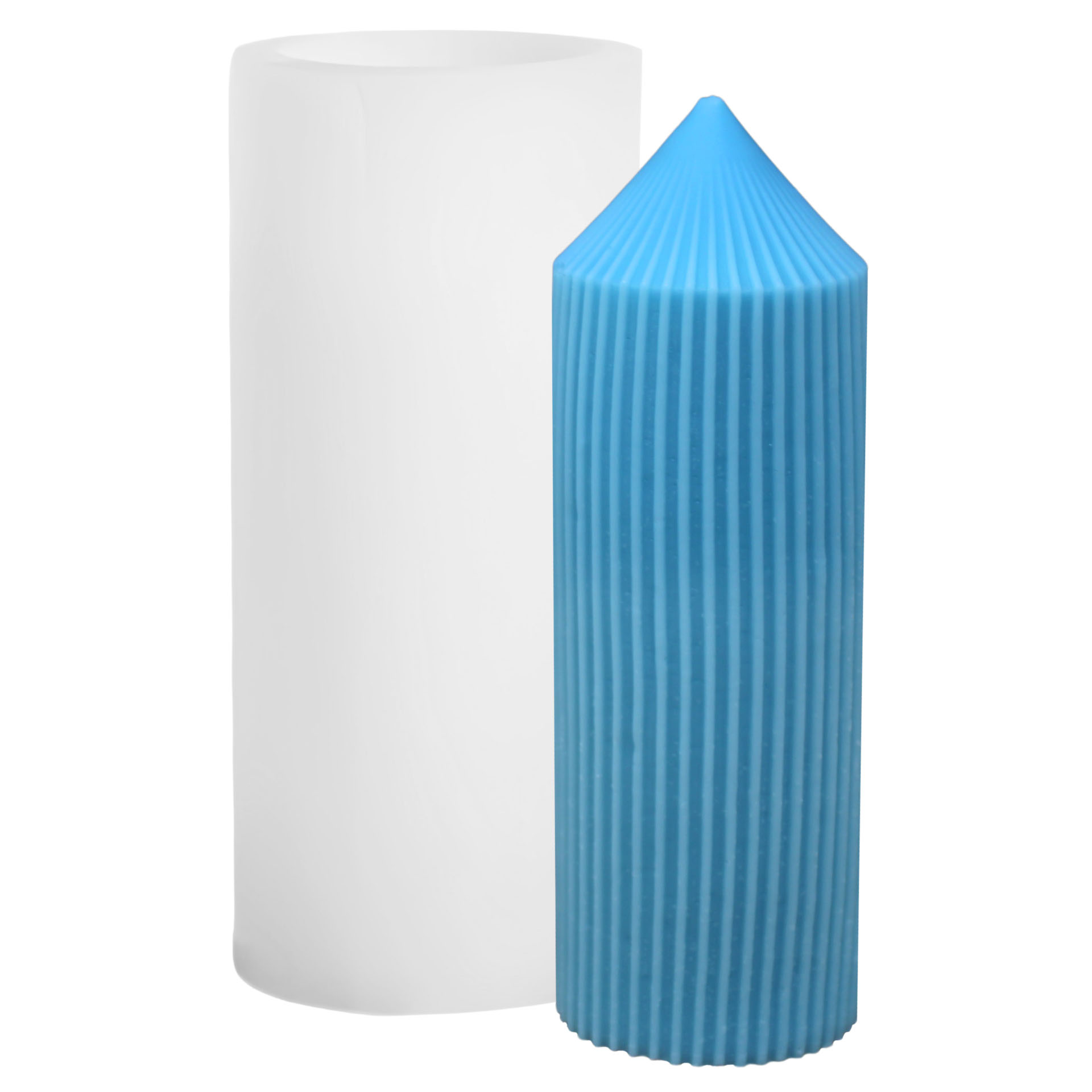 Kerzenform Geriffelte Säulenkerze (Spitz) mit Beispielkerze